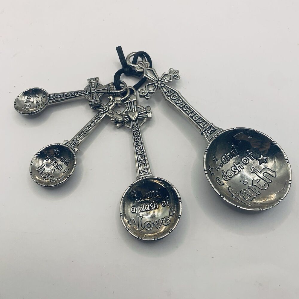 Vintage Ganz Cross Measuring Spoons Metal Crucifix Dash of Faith Love Hope Joy
